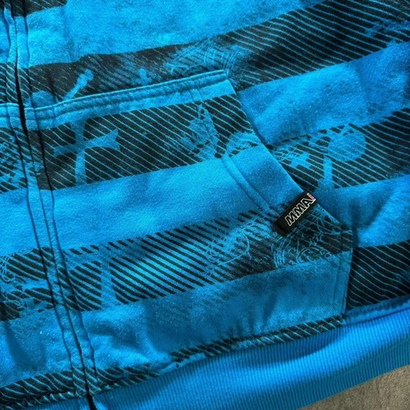 Vintage Y2K MMA Elite Hoodie Size L Blue Sherpa Lined Zip Up Skull Affliction - Picture 4 of 12
